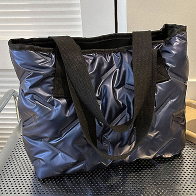 Dámska taška s hornou rukoväťou, veľká kapacita, prešívaná ležérna taška, jednofarebná, mäkká, ľahká, lesklá, pre ženy v prírode