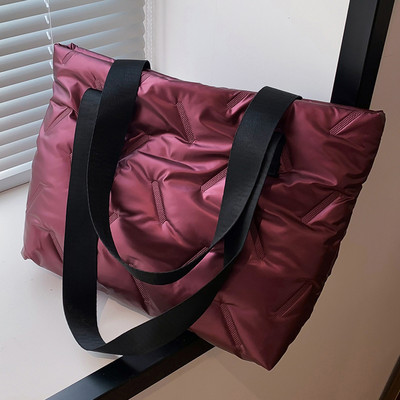 Dámska taška s hornou rukoväťou, veľká kapacita, prešívaná ležérna taška, jednofarebná, mäkká, ľahká, lesklá, pre ženy v prírode