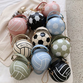 Dámska futbalová volejbalová okrúhla kabelka z PU kože, retiazková taška cez rameno, taška cez rameno, peňaženka E74B