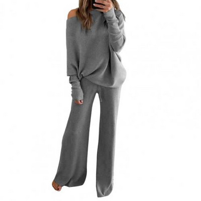 2vnt Rudeniniai žieminiai kelnių kostiumai Moteriški komplektai Megzti megztiniai viršutiniai plačios kelnės Dviejų dalių komplektas Moteriški sportiniai kostiumai комплекты одежды