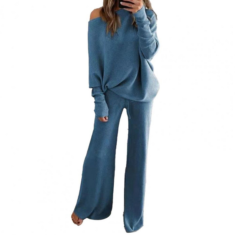 2vnt Rudeniniai žieminiai kelnių kostiumai Moteriški komplektai Megzti megztiniai viršutiniai plačios kelnės Dviejų dalių komplektas Moteriški sportiniai kostiumai комплекты одежды