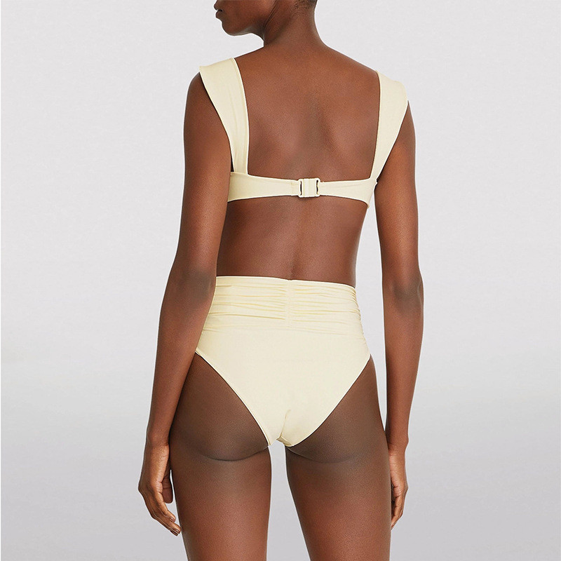 Μόδα 2023 Νέο μονόχρωμο μπικίνι σέξι μαζευμένο εξώπλατο τρισδιάστατο σχέδιο λουλουδιών σπαστό γυναικείο μαγιό Πορτοκαλί φύλλα μελάνης