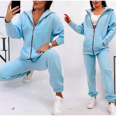 Casual γυναικεία κουκούλα δύο τεμαχίων Σετ μπουφάν με φερμουάρ και παντελόνι μολύβι Ζεστά κοστούμια Φθινοπωρινή χειμερινή μόδα Streetwear αθλητικές φόρμες