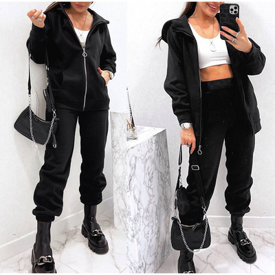Casual γυναικεία κουκούλα δύο τεμαχίων Σετ μπουφάν με φερμουάρ και παντελόνι μολύβι Ζεστά κοστούμια Φθινοπωρινή χειμερινή μόδα Streetwear αθλητικές φόρμες