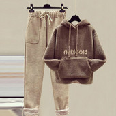 Ženska topla trenirka Zimska pamučna flis dvodijelna odijela Harem odijela s hlačama Ženska odijela s kapuljačom od baršuna s printom slova Mujer