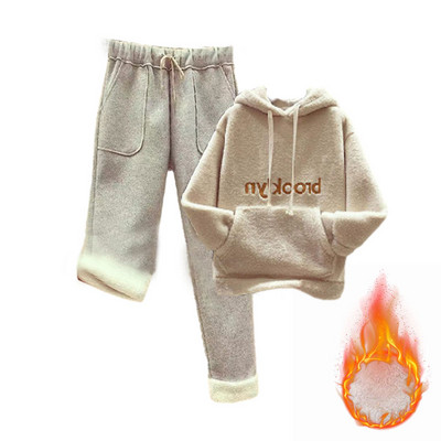 Ženska topla trenirka Zimska pamučna flis dvodijelna odijela Harem odijela s hlačama Ženska odijela s kapuljačom od baršuna s printom slova Mujer