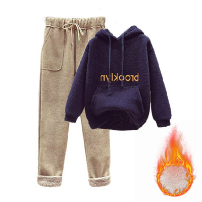 Ženska topla trenirka Zimska pamučna flis dvodijelna odijela Harem odijela s hlačama Ženska odijela s kapuljačom od baršuna s printom slova Mujer