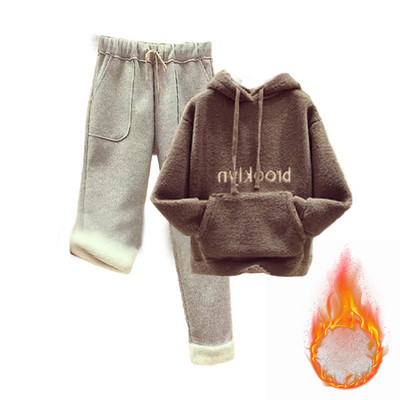 Ženska topla trenirka Zimska pamučna flis dvodijelna odijela Harem odijela s hlačama Ženska odijela s kapuljačom od baršuna s printom slova Mujer