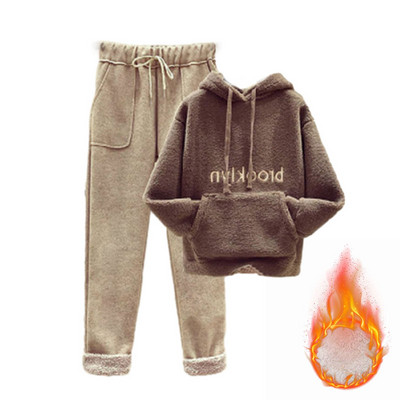 Ženska topla trenirka Zimska pamučna flis dvodijelna odijela Harem odijela s hlačama Ženska odijela s kapuljačom od baršuna s printom slova Mujer