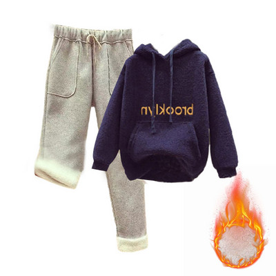 Ženska topla trenirka Zimska pamučna flis dvodijelna odijela Harem odijela s hlačama Ženska odijela s kapuljačom od baršuna s printom slova Mujer