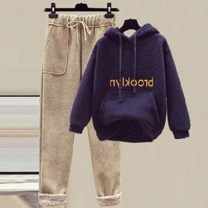 Ženska topla trenirka Zimska pamučna flis dvodijelna odijela Harem odijela s hlačama Ženska odijela s kapuljačom od baršuna s printom slova Mujer