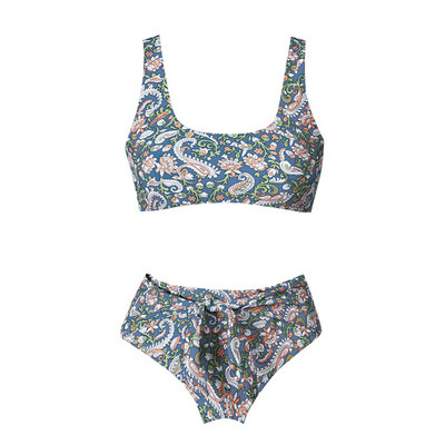 Dámske bikiny s kvetinovou potlačou, nové, retro, s potlačou, dvojdielne, s mašľou, vysokým pásom a otvoreným chrbtom