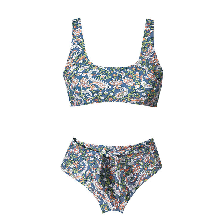 Dámske bikiny s kvetinovou potlačou, nové, retro, s potlačou, dvojdielne, s mašľou, vysokým pásom a otvoreným chrbtom