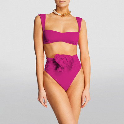 Νέο τριαντάφυλλο 3D λουλούδι γυναικείο μαγιό ψηλόμεσο σέξι μπικίνι Cross Border Summer Beach Spa Resort Brazilian μαγιό