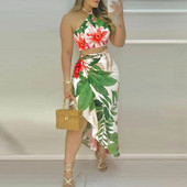 Καλοκαιρινή γιορτινή μόδα στάμπα Μαγιό Κάλυμμα λαιμού Top casual ακανόνιστη φούστα Σετ μαγιό παραλίας Φορέστε εξώπλατο μπικίνι