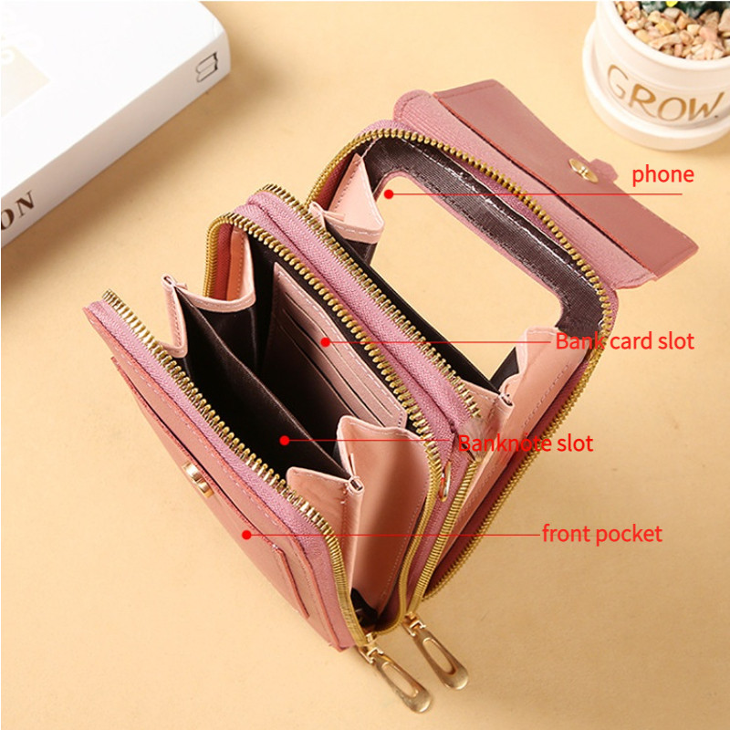 2 γυναικείες τσάντες στυλ Πορτοφόλια από μαλακό δέρμα με οθόνη αφής τσαντάκι κινητού τηλεφώνου χιαστί λουράκι ώμου τσάντα για γυναικεία τσάντα κύρια γυναίκα