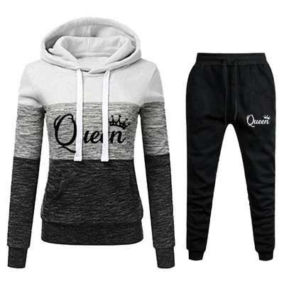 Uued trendikad naiste kolmevärvilised triibulised kapuutsikomplektid vabaaja pikkade varrukatega kapuutsidega + dressipüksid dressiülikonnad