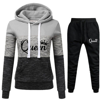 Uued trendikad naiste kolmevärvilised triibulised kapuutsikomplektid vabaaja pikkade varrukatega kapuutsidega + dressipüksid dressiülikonnad