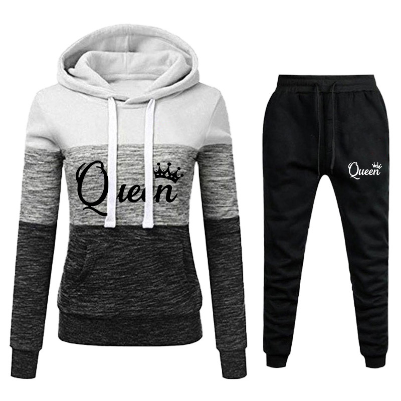 Uued trendikad naiste kolmevärvilised triibulised kapuutsikomplektid vabaaja pikkade varrukatega kapuutsidega + dressipüksid dressiülikonnad