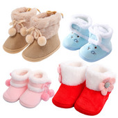 Νεογέννητα κοριτσάκια Αγόρια Μαλακά μποτάκια Floral Pompom Snow Boots Βρεφικά νήπια Νεογέννητα ζεστά παπούτσια Νέα μόδα άνετα παπούτσια