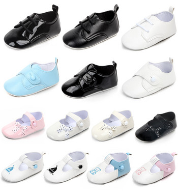 Обувки за новородено момче, кожени мокасини за малко дете First Walker Ежедневни маратонки Мека подметка Едноцветни бели черни обувки за ходене