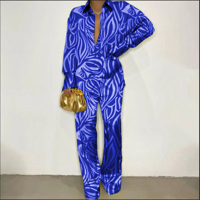 CM.YAYA Set de pijamale cu dungi leopard pentru femei cu design cu guler răsturnat Lenjerie de noapte de lux Set 2 2 piese Ținute Haine pentru casă