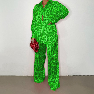 CM.YAYA Set de pijamale cu dungi leopard pentru femei cu design cu guler răsturnat Lenjerie de noapte de lux Set 2 2 piese Ținute Haine pentru casă