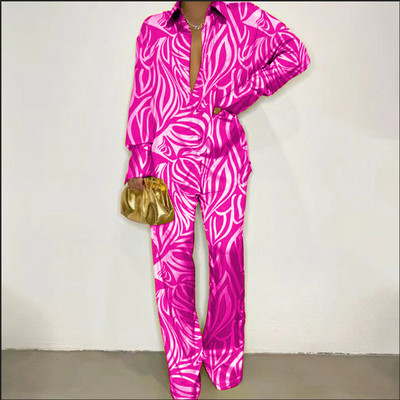 CM.YAYA Set de pijamale cu dungi leopard pentru femei cu design cu guler răsturnat Lenjerie de noapte de lux Set 2 2 piese Ținute Haine pentru casă