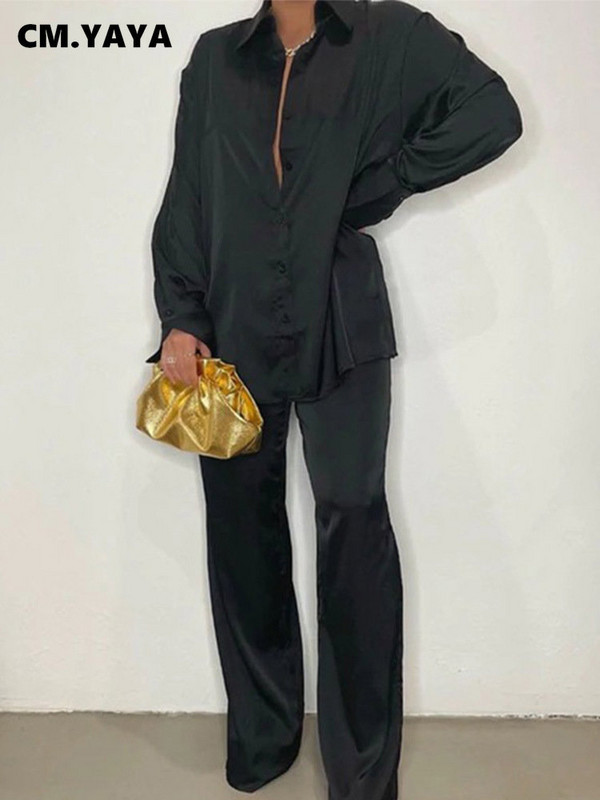 CM.YAYA Set de pijamale cu dungi leopard pentru femei cu design cu guler răsturnat Lenjerie de noapte de lux Set 2 2 piese Ținute Haine pentru casă