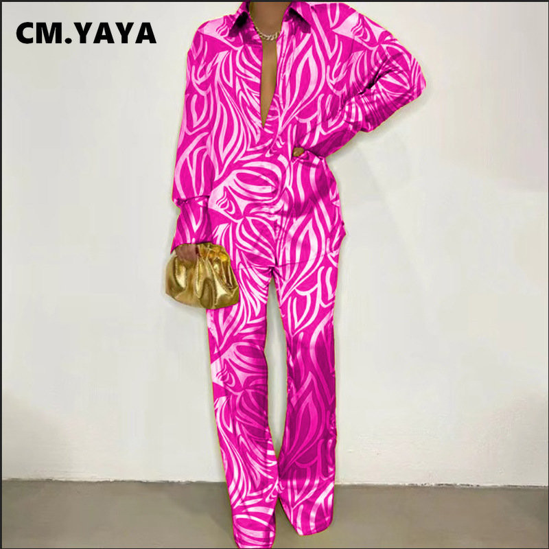 CM.YAYA Set de pijamale cu dungi leopard pentru femei cu design cu guler răsturnat Lenjerie de noapte de lux Set 2 2 piese Ținute Haine pentru casă