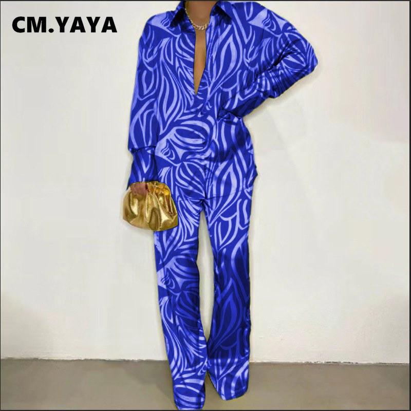 CM.YAYA Set de pijamale cu dungi leopard pentru femei cu design cu guler răsturnat Lenjerie de noapte de lux Set 2 2 piese Ținute Haine pentru casă