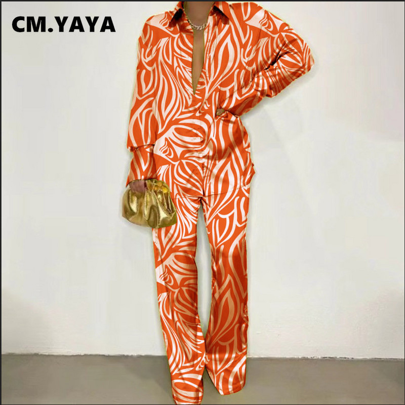 CM.YAYA Set de pijamale cu dungi leopard pentru femei cu design cu guler răsturnat Lenjerie de noapte de lux Set 2 2 piese Ținute Haine pentru casă