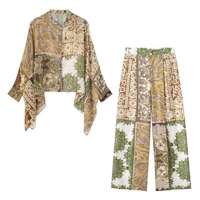 Παντελόνι TRAF Patchwork Print για Γυναικεία Μεσόμεσα φαρδιά Παντελόνια Γυναικεία Vintage Casual καλοκαιρινά παντελόνια Streetwear Γυναικεία παντελόνια