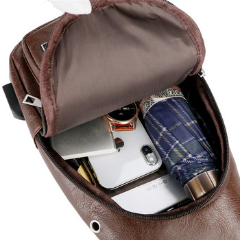 Τσάντα στήθους φόρτισης USB με τρύπα ακουστικών Ανδρική ανδρική πολυλειτουργική μονό λουρί Αντικλεπτική τσάντα στήθους με ρυθμιζόμενο ιμάντα ώμου