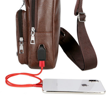 Τσάντα στήθους φόρτισης USB με τρύπα ακουστικών Ανδρική ανδρική πολυλειτουργική μονό λουρί Αντικλεπτική τσάντα στήθους με ρυθμιζόμενο ιμάντα ώμου