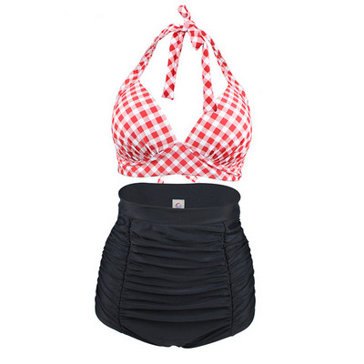 Γυναικείο μπικίνι Halter Top Σετ Ψηλόμεσο Push Up Καρό Vintage σέξι μαγιό παραλίας Ρετρό XXL XXXL