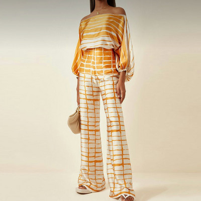 Ravne široke hlače Ženski dvodijelni set s printom Ležerni ljetni ženski široki odijeli s hlačama Ulična odjeća Duge hlače Odijelo koje odgovara