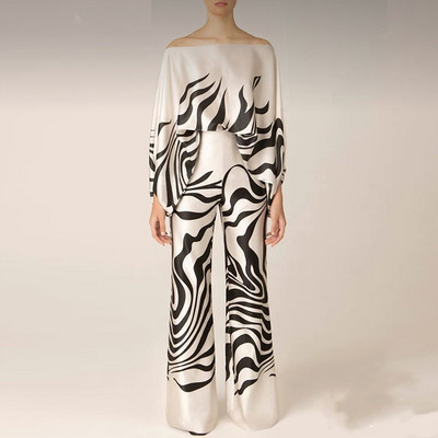 Ravne široke hlače Ženski dvodijelni set s printom Ležerni ljetni ženski široki odijeli s hlačama Ulična odjeća Duge hlače Odijelo koje odgovara