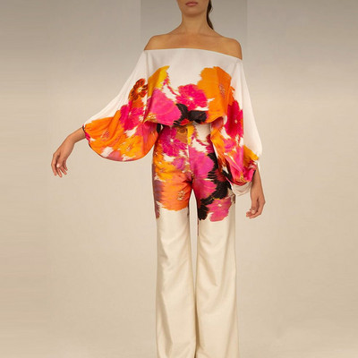 Ravne široke hlače Ženski dvodijelni set s printom Ležerni ljetni ženski široki odijeli s hlačama Ulična odjeća Duge hlače Odijelo koje odgovara