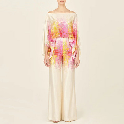 Ravne široke hlače Ženski dvodijelni set s printom Ležerni ljetni ženski široki odijeli s hlačama Ulična odjeća Duge hlače Odijelo koje odgovara