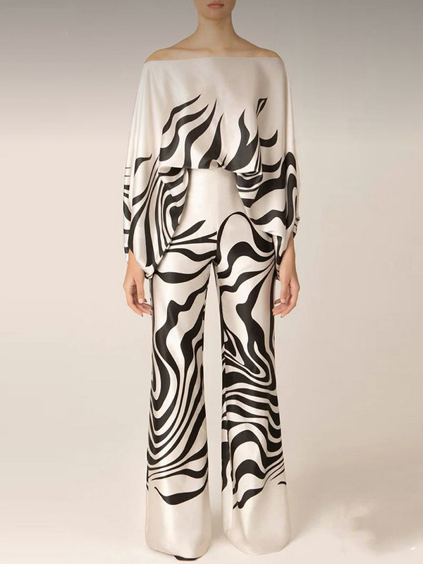 Ravne široke hlače Ženski dvodijelni set s printom Ležerni ljetni ženski široki odijeli s hlačama Ulična odjeća Duge hlače Odijelo koje odgovara