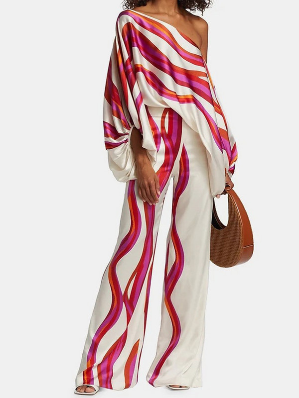 Ravne široke hlače Ženski dvodijelni set s printom Ležerni ljetni ženski široki odijeli s hlačama Ulična odjeća Duge hlače Odijelo koje odgovara