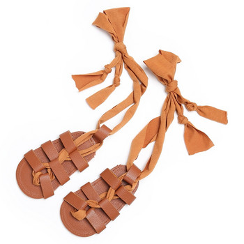 Римски сандали за момичета Летни PU кожени бебешки сандали с равни токчета с връзки Бебешки високи гладиаторски сандали Модни обувки за малко дете