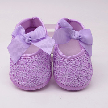 Новородени момиченца Меки обувки Меки подметки Нехлъзгащи се обувки с панделки Обувки за детско креватче Меки подметки Сладки нехлъзгащи се обувки на принцеса за малко дете