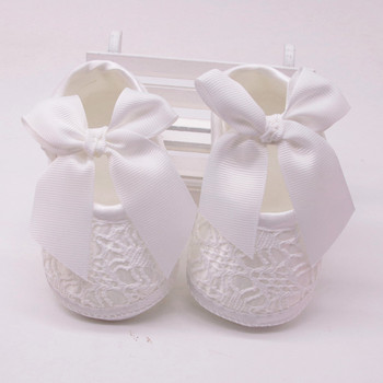 Новородени момиченца Меки обувки Меки подметки Нехлъзгащи се обувки с панделки Обувки за детско креватче Меки подметки Сладки нехлъзгащи се обувки на принцеса за малко дете