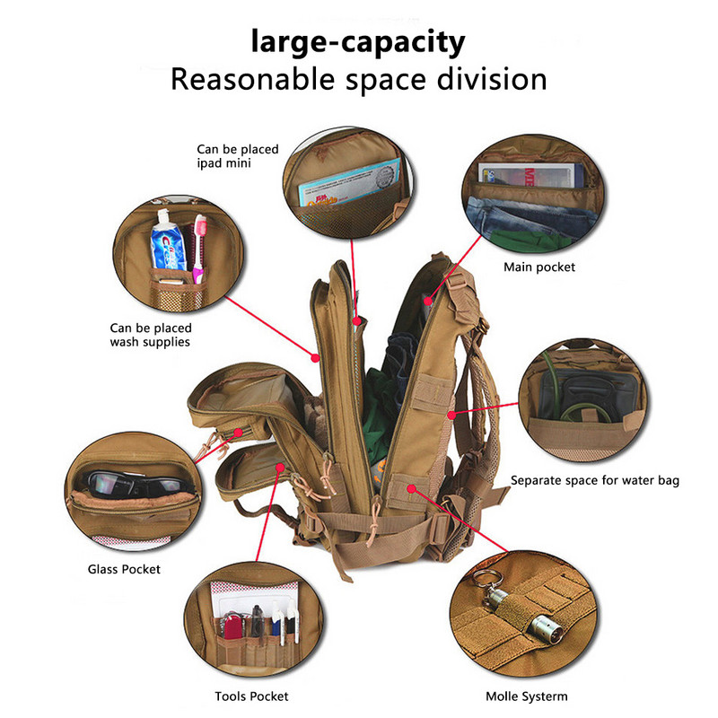 Στρατιωτικό τακτικό σακίδιο πλάτης ανδρών στρατού 3P Softback Εξωτερικό αδιάβροχο σακίδιο πλάτης πεζοπορίας Τσάντες κυνηγιού στρατοπέδευσης Στρατιωτικό σακίδιο