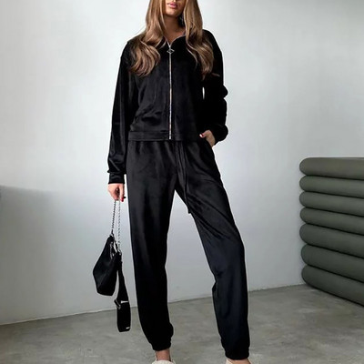 Stand krae jakid pikad püksid naiste komplekt Femme Streetwear taskupüksid kaheosaline komplekt sügistalv Pleuche püksid vabaaja ülikond