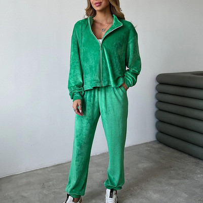 Stand krae jakid pikad püksid naiste komplekt Femme Streetwear taskupüksid kaheosaline komplekt sügistalv Pleuche püksid vabaaja ülikond