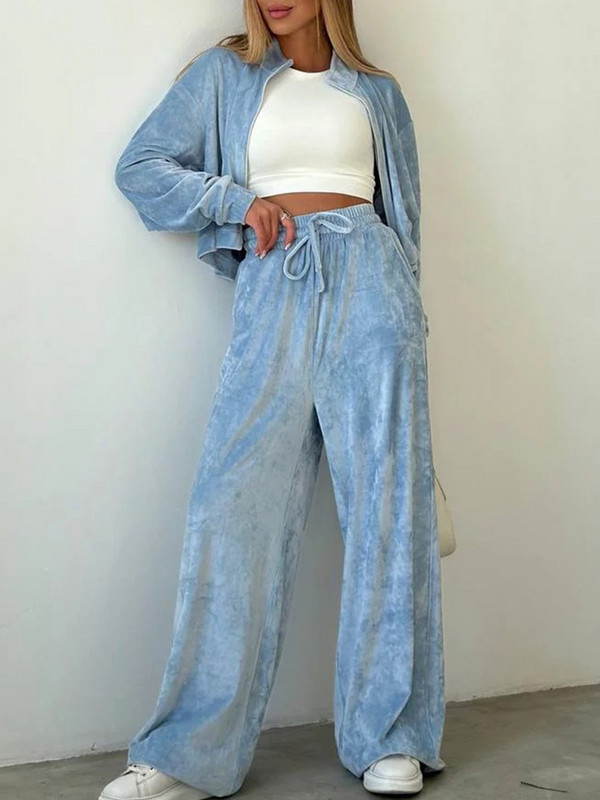 Stand krae jakid pikad püksid naiste komplekt Femme Streetwear taskupüksid kaheosaline komplekt sügistalv Pleuche püksid vabaaja ülikond