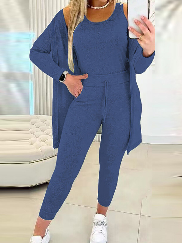 Set de pantaloni subțiri pentru femei, set din trei piese, ținute ocazionale, toamnă iarnă, îmbrăcăminte pentru acasă, set de pantaloni pentru femei, haină solidă și costum asortat cu pantaloni